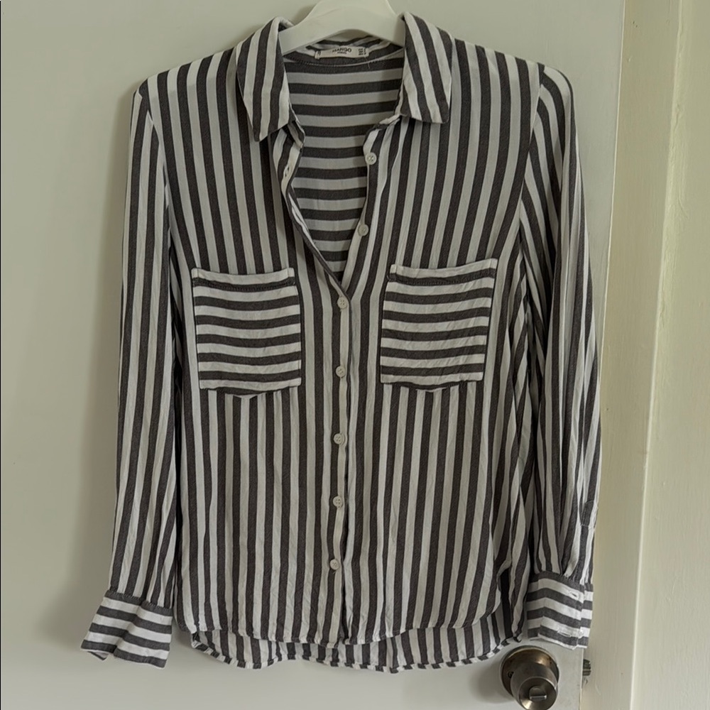 MNG Mango Casual Striped Black and White Women's Top